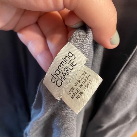 Charming Charlie Gray Blanket Scarf w/ Fringe - Picture 4 of 4